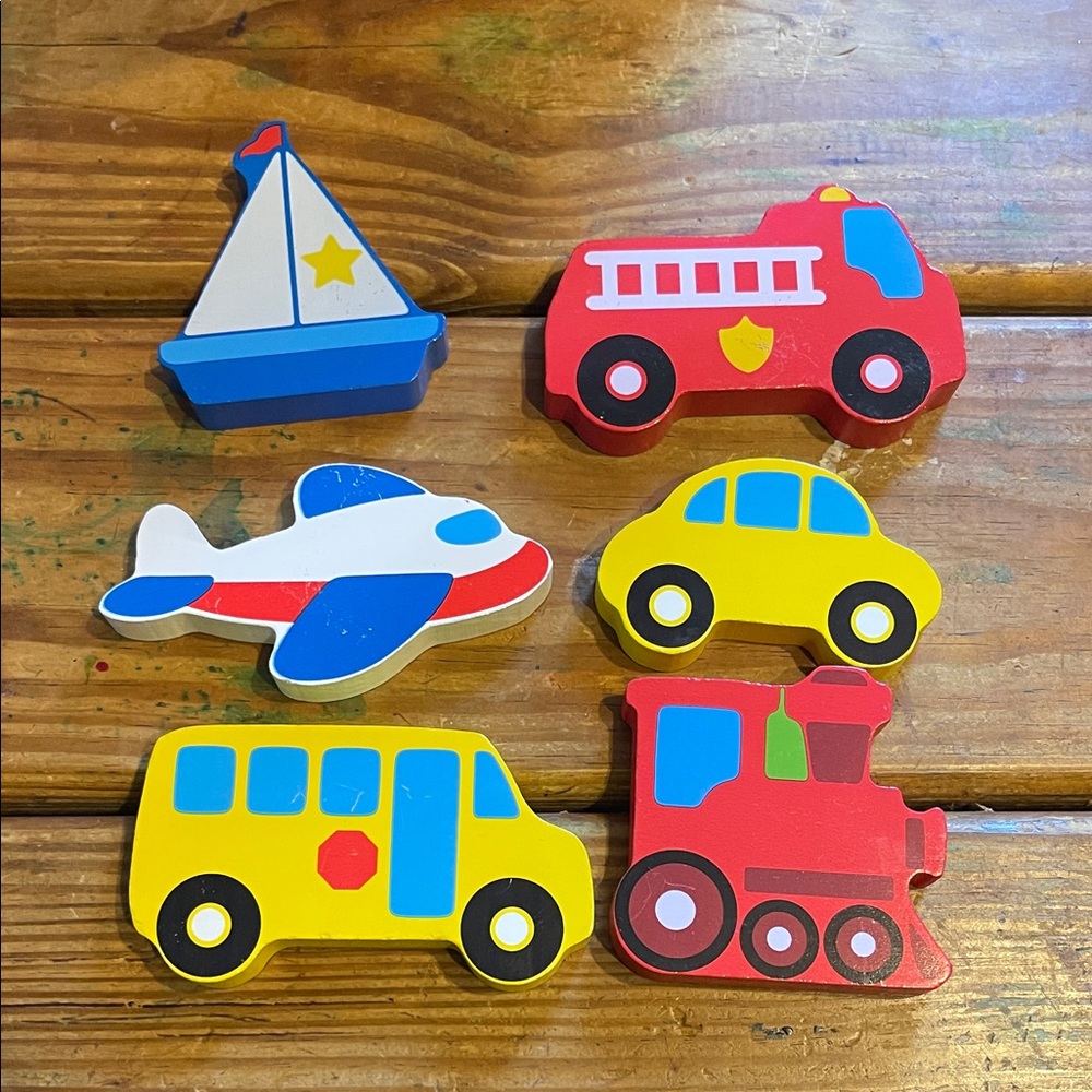 Colorful Vehicle Wood Set for Kids - Yellow, Red, Blue